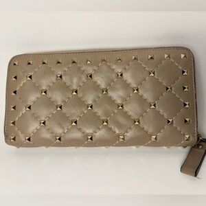 Valintino Studded Leather Wallet in Tan